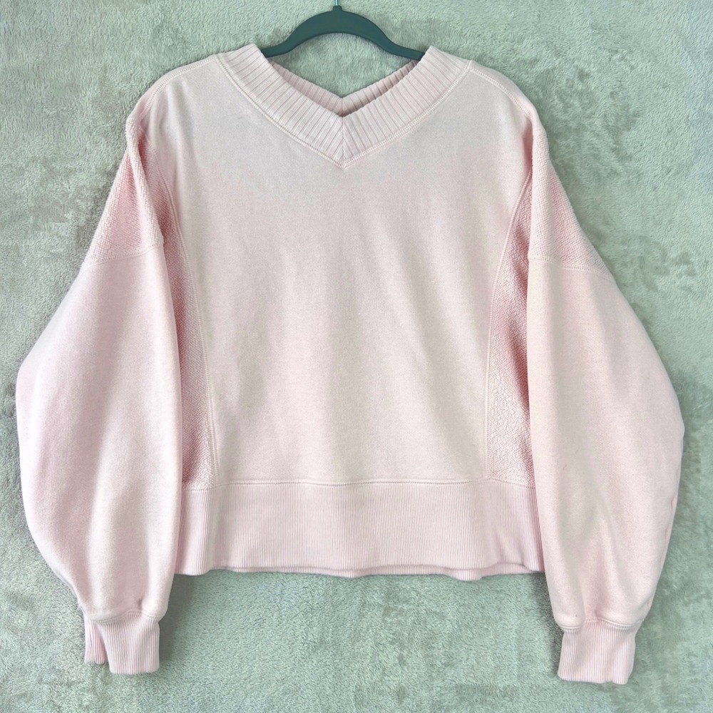 Aerie Womens Pink V-Neck Oversized Fleece Sweatshirt Size Medium Cozy lounge
